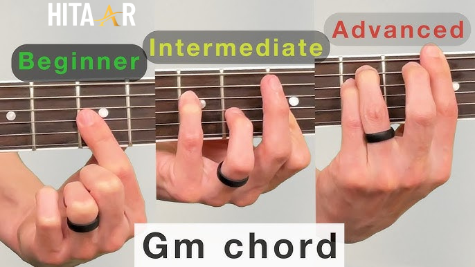 Beginner guitarist practising a song using the G minor chord