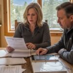 Colorado homeowners reviewing HOA notices and documents at a kitchen table