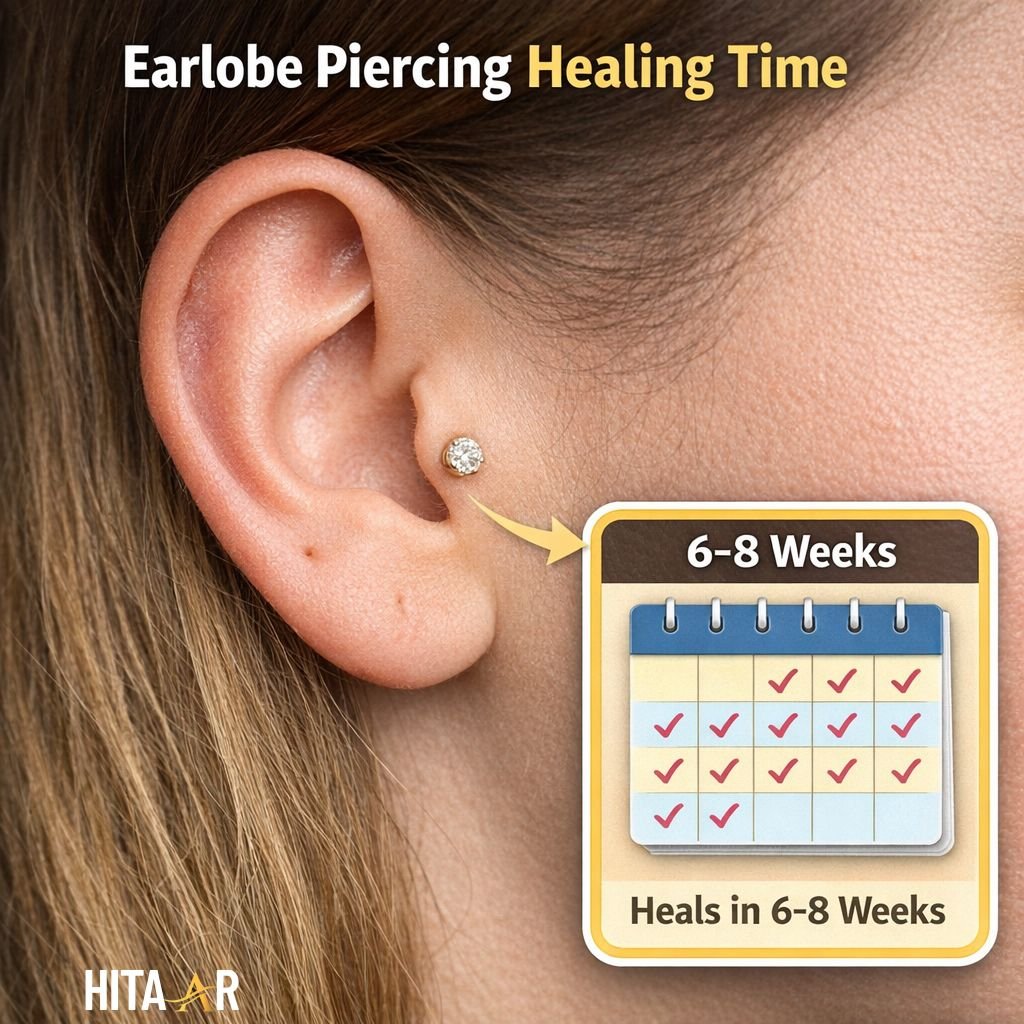 Close-up of earlobe piercing showing mild swelling, redness, and healing fluid during early stages.