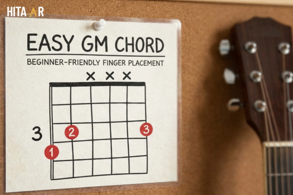 Easy GM chord guitar diagram showing beginner-friendly finger placement on the 3rd fret.