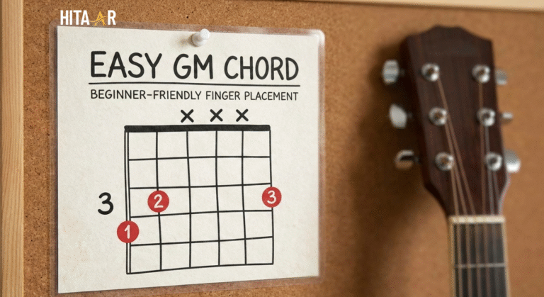 Easy GM chord guitar diagram showing beginner-friendly finger placement on the 3rd fret.