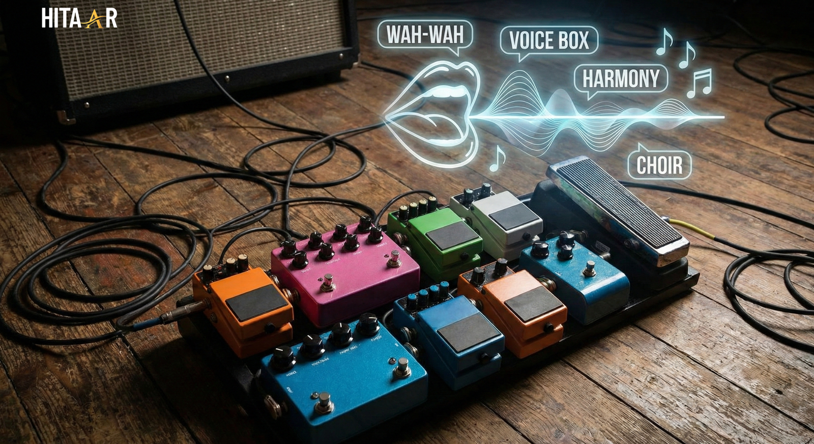 Guitar pedals producing vocal-style and singing-like sounds