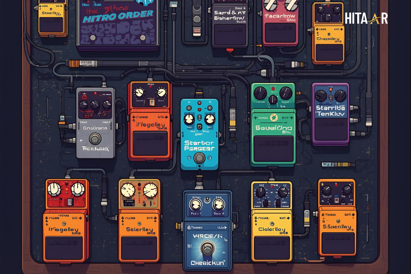 Guitar signal chain diagram showing proper pedal order