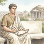 Horace depicted in a classical Roman setting during the Augustan Age