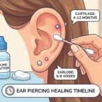 Close-up of a healthy ear with a newly pierced earlobe and cartilage, showing gentle ear piercing aftercare for proper healing time.