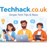 People using laptops and smartphones with Techhack.co.uk content on screens