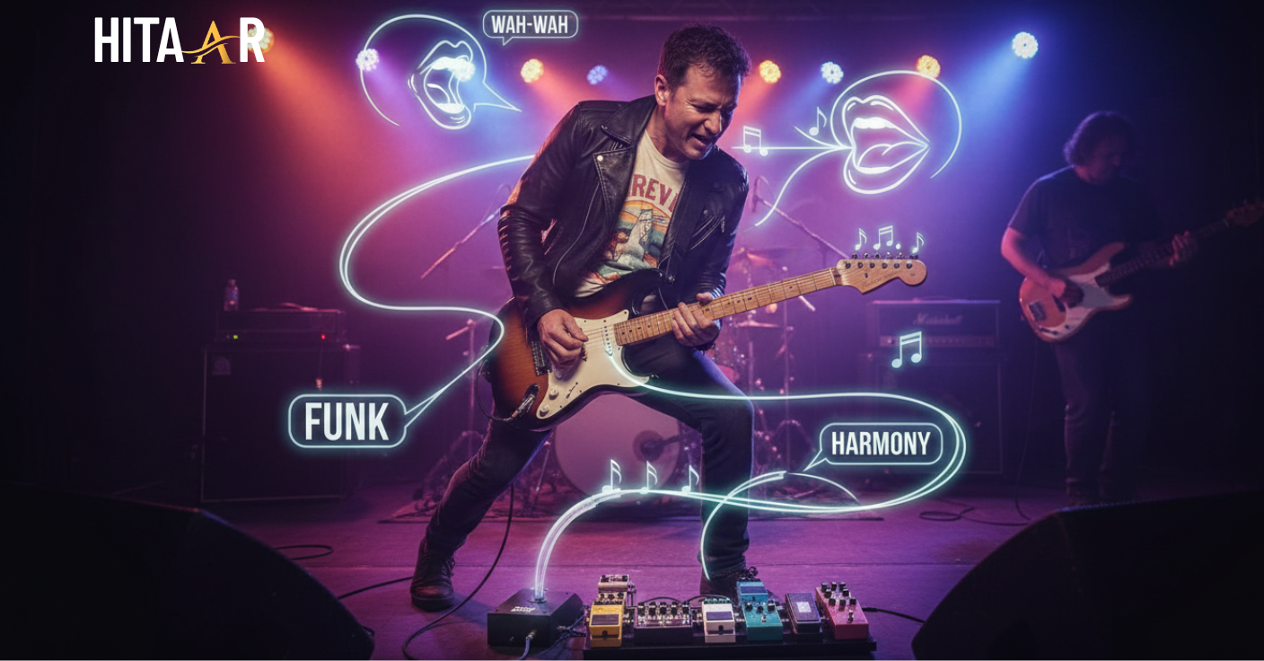 Guitar in rock and funk using voice-mimicking effects