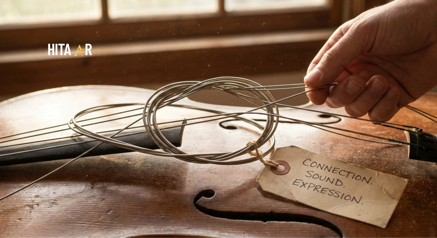 Hitaar Close-up of musical strings symbolizing connection, sound, and expression