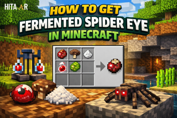 how to get fermented spider eye with a spider, brown mushroom, sugar, and the crafted item on a crafting table alongside a brewing stand.