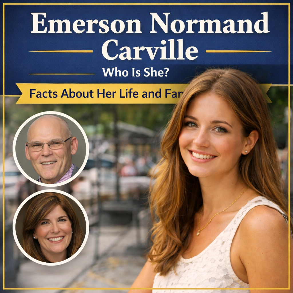 Emerson Normand Carville smiling outdoors, daughter of political strategists James Carville and Mary Matalin, known for her private and low-profile lifestyle.